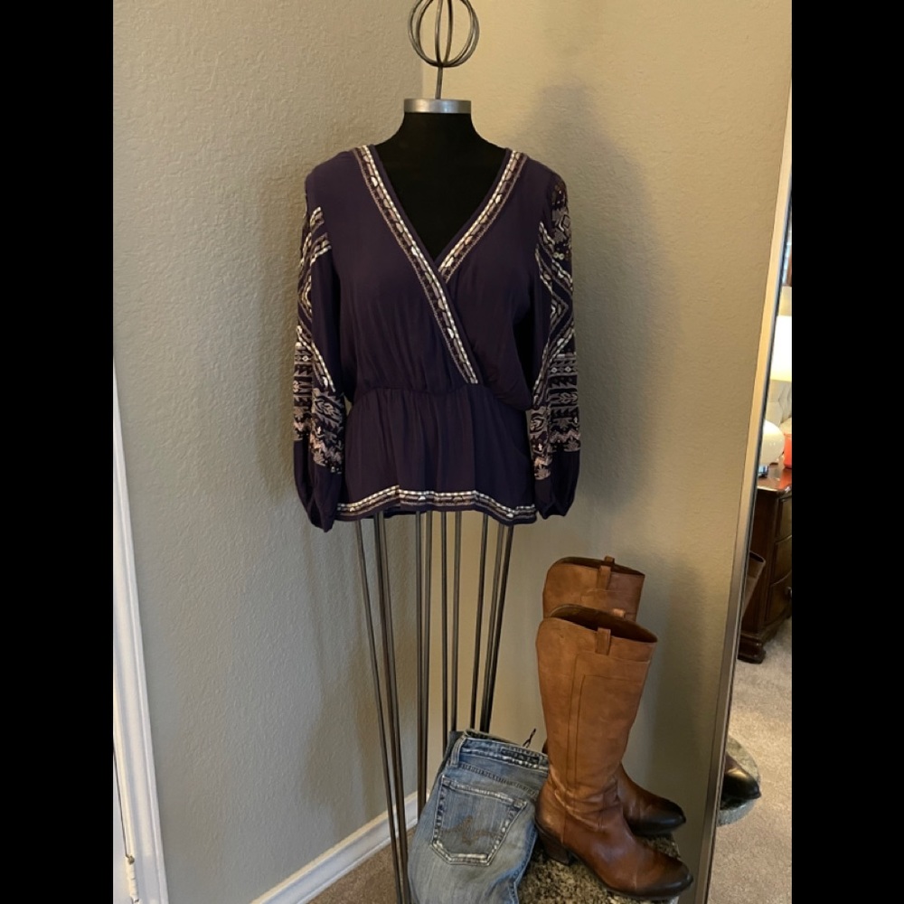 Free People embroidered faux wrap top